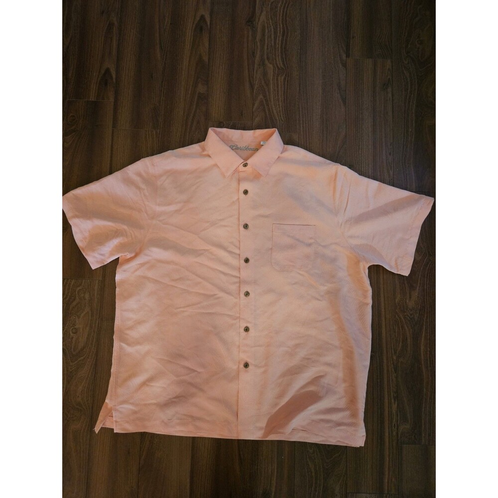 Caribbean Men’s XXL Short Sleeve Button Up Camp Shirt Peach Modal